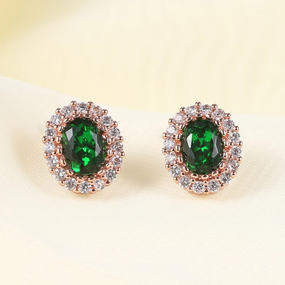 NEW Rose Gold Oval Diamond Halo Stud Earrings - Picture 2 of 8